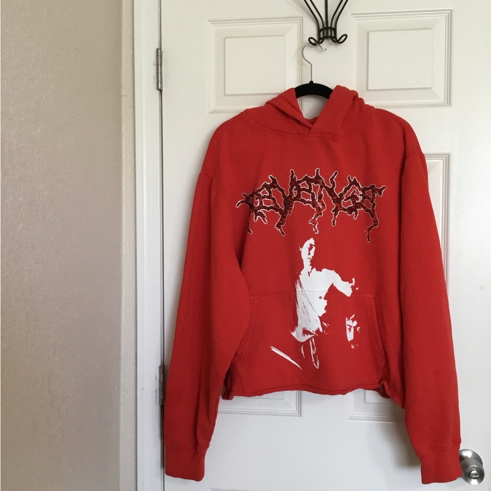 Revenge red nine months hoodie rhinestone as is *cut in the bottom